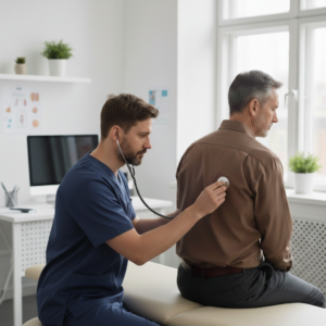 male middle aged patient during medical consultation